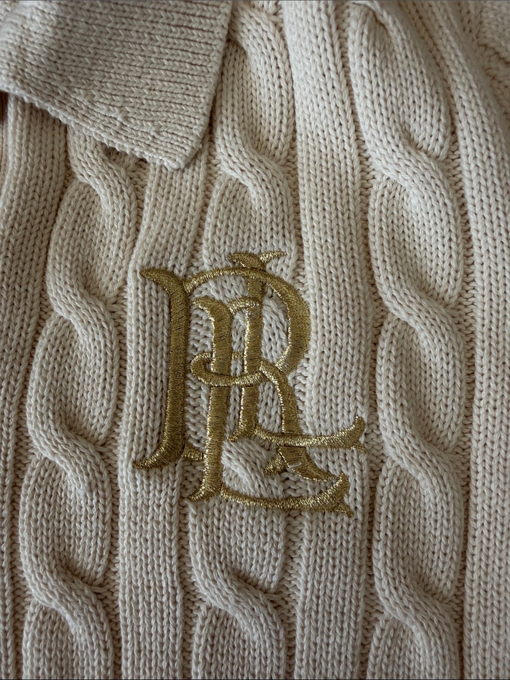 Ralph Lauren Cream Cable Knit Polo with Gold RL Embroidery - Picture 3 of 3